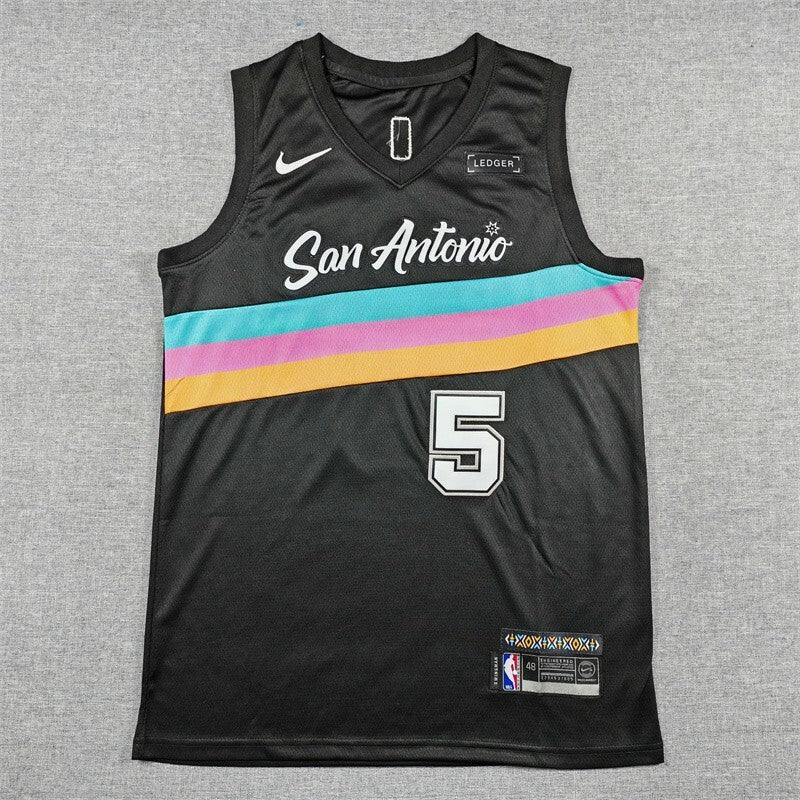 San Antonio Spurs #5 Stephon Castle 26 Spurs 5 Black City Edition Style 4