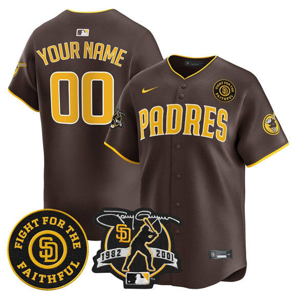 San Diego Padres Active Player Custom Brown Tony Gwynn & Faithful Patch Limited