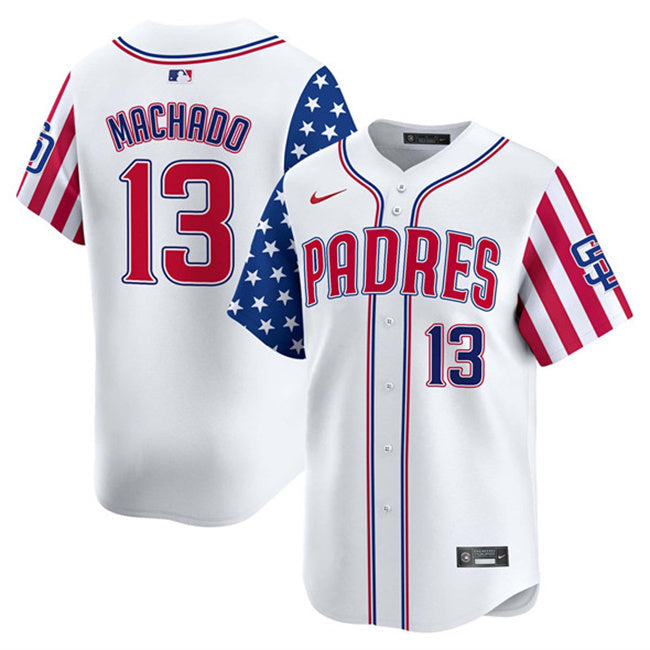San Diego Padres #13 Manny Machado White 2025 Independence Day Vapor