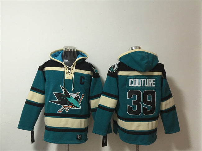 San Jose Sharks #39 Logan Couture Teal Lace-Up Pullover Hoodie