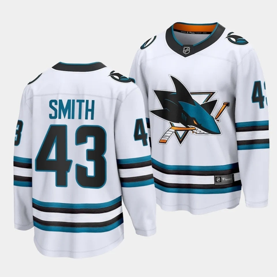 San Jose Sharks #43 William Smith Away White Jersey 2023 NHL Draft
