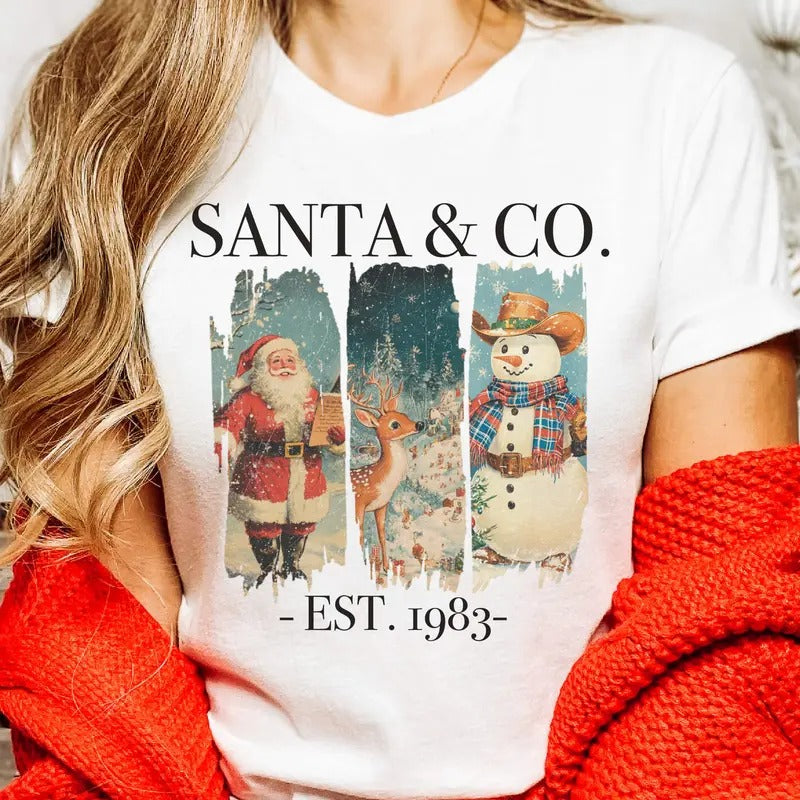 Santa & Co Christmas Tees Retro Frosty and Rudolph Sweatshirt Vintage Christmas T-Shirt Holiday Santa Clause Top Womens...