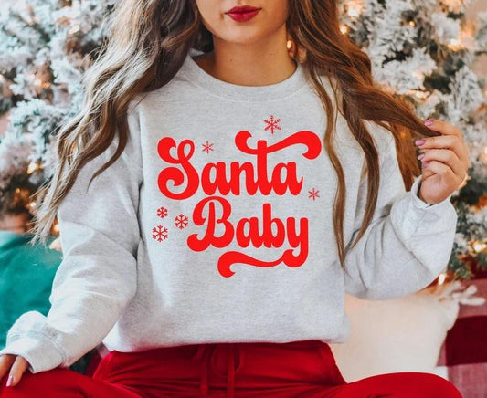 Santa Baby Christmas Pregnancy Announcement Sweatshirt, XMas Maternity Sweater, Holiday Gender Reveal Outfit Winter Baby...