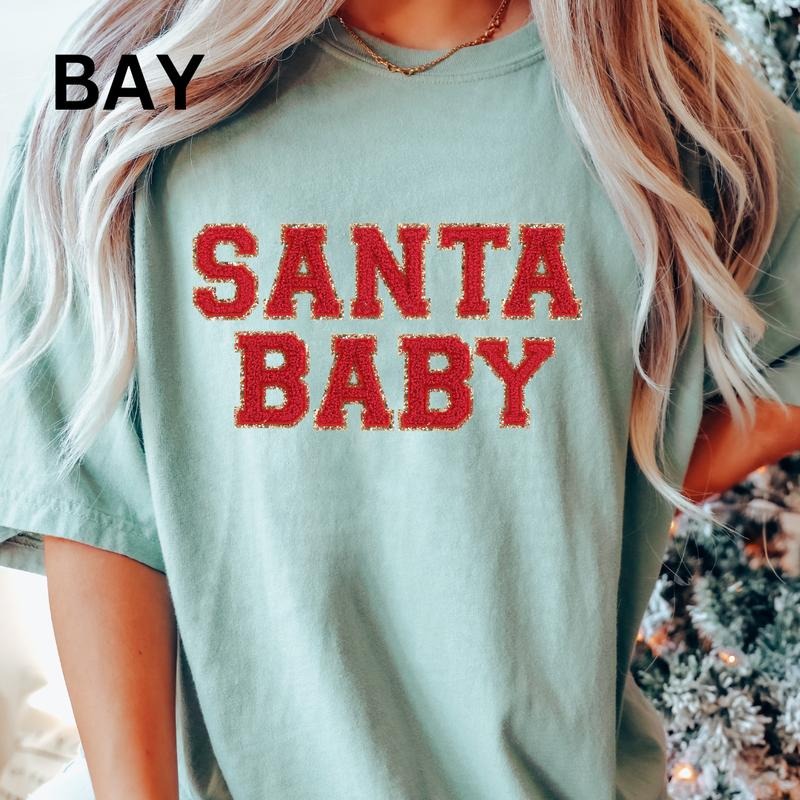Santa Baby Faux Sparkling christmas shirt Women's Oversized Christmas Shirt - Festive Printed Design