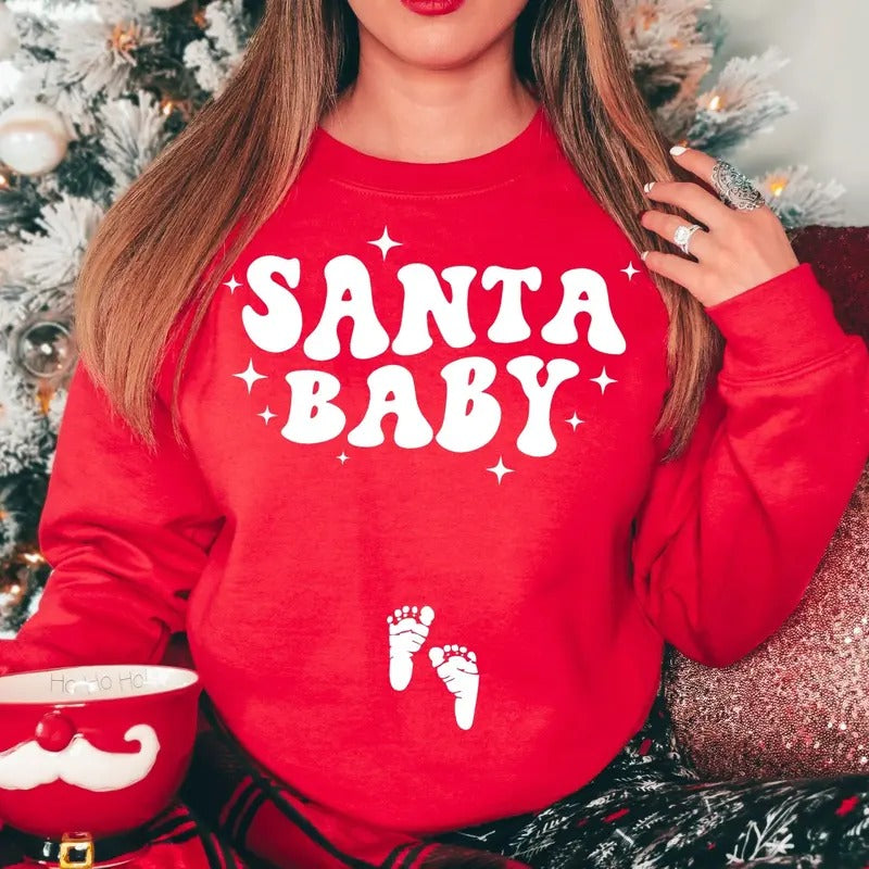 Santa Baby Sweatshirt, Christmas Maternity Sweatshirt, Christmas Pregnancy Announcement Sweater, Pregnant Shirt, Baby...