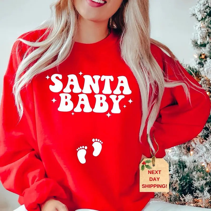 Santa Baby Sweatshirt, Pregnancy Announcement Sweatshirt, Christmas Maternity Shirt, Holiday Gender Reveal Sweatshirt,...