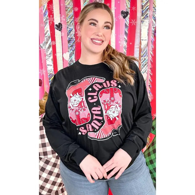 Santa Claus Boots Christmas Graphic Long Sleeve T-Shirt Hoodie, Sweatshirt | WearSparks.com