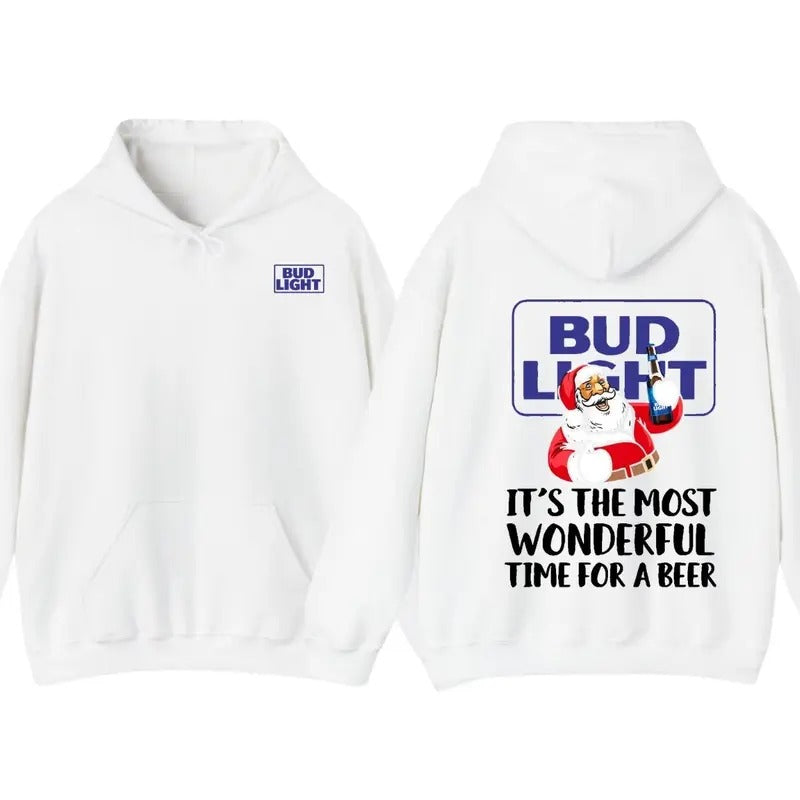 Santa Claus Bud Light Hoodie, T-Shirt, Its The Most Wonderful Time For A Beer Hoodie- Gift For Men, Women, Christmas Gift...