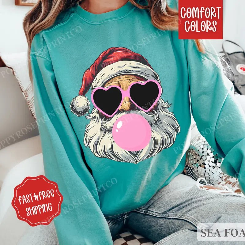 Santa Comfort Colors Sweatshirt, Merry Christmas Sweater Womenswear, Holiday Crewneck retro christmas funny santa...