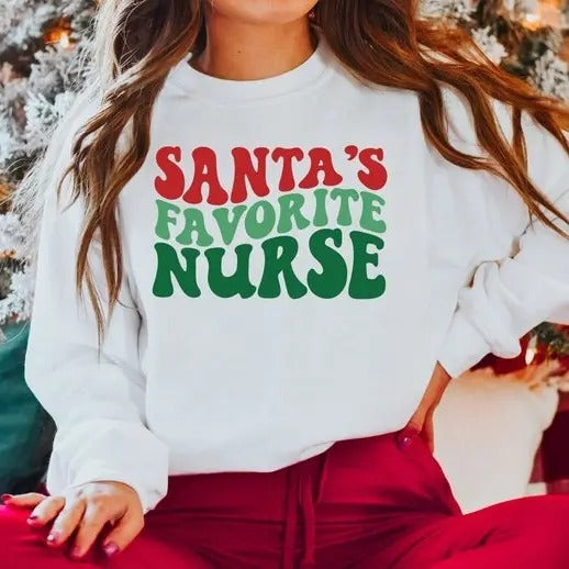 Santa Favorite Nurse, Christmas Nurse Tee, Holiday Nurse Shirt, Nurse Shirt, Nurse Holiday Gift, Cute Santa Shirt, Retro...