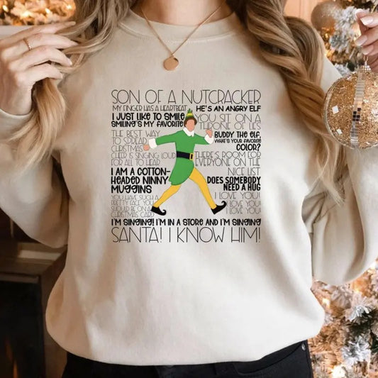 Santa I know him shirt, Elf Characters Quotes Sweatshirt, Buddy Elf Christmas Gift Shirt, Buddy Elf Best Quotes Christmas...