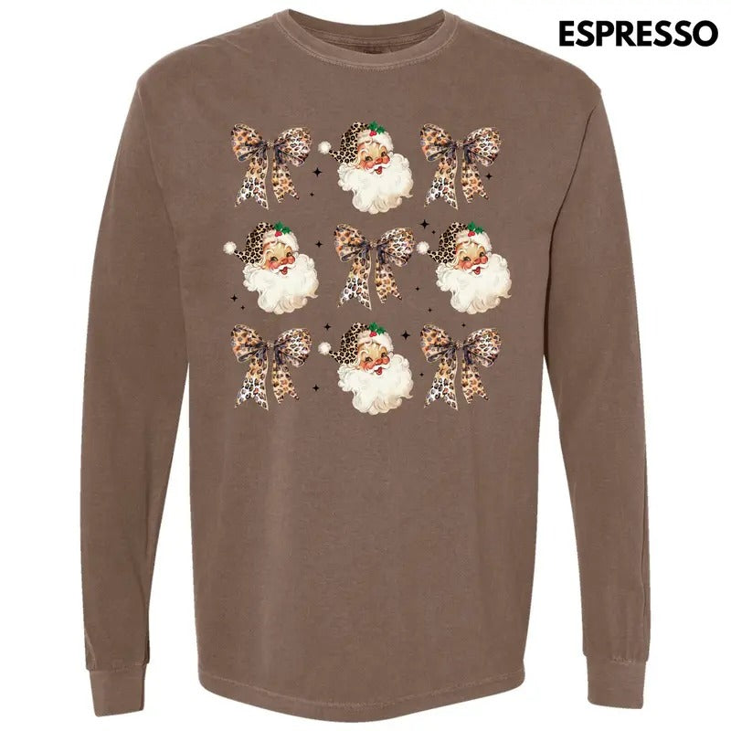 Santa Leopard Coquette Collage Long Sleeve Comfort Colors T-Shirt 'NLB' Hoodie, Sweatshirt | WearSparks.com