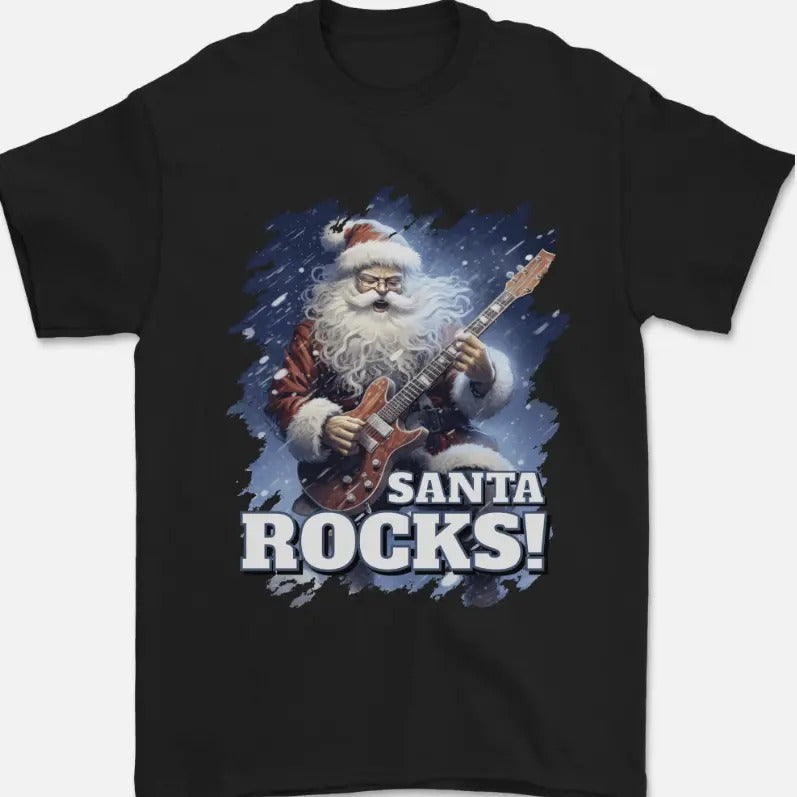 Santa Rocks Christmas Guitar Music Heavy Metal unisex T-Shirt Cotton 