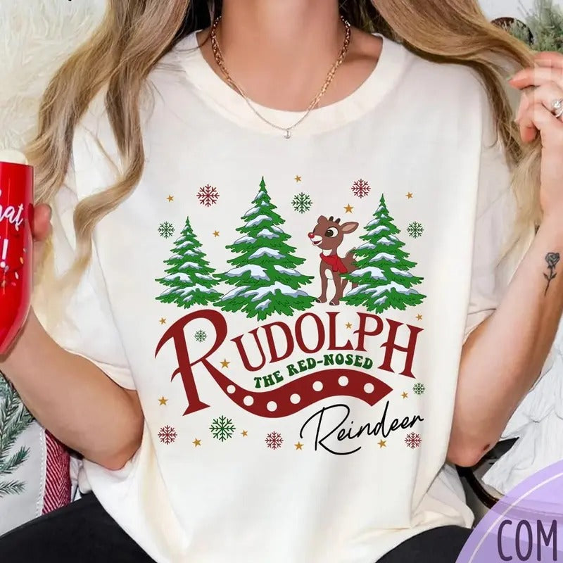 Santa Rudolph the Red-nosed Reindeer Christmas Shirt,Christmas Frosty the Snow Man Sweatshirt, Frosty's Snowflake Hoodie,...