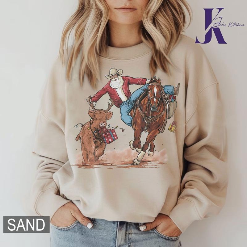 Santa bulldogging Shirt, Santa Comfort Colors Shirt, Western Christmas Shirt, Merry Christmas Sweatshirt Hoodie