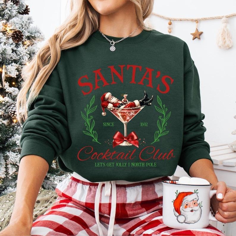 Santa's Cocktail Club Christmas Sweatshirt, Christmas Shirt, Funny Christmas Sweater, Espresso Martini, Dirty Martini,...