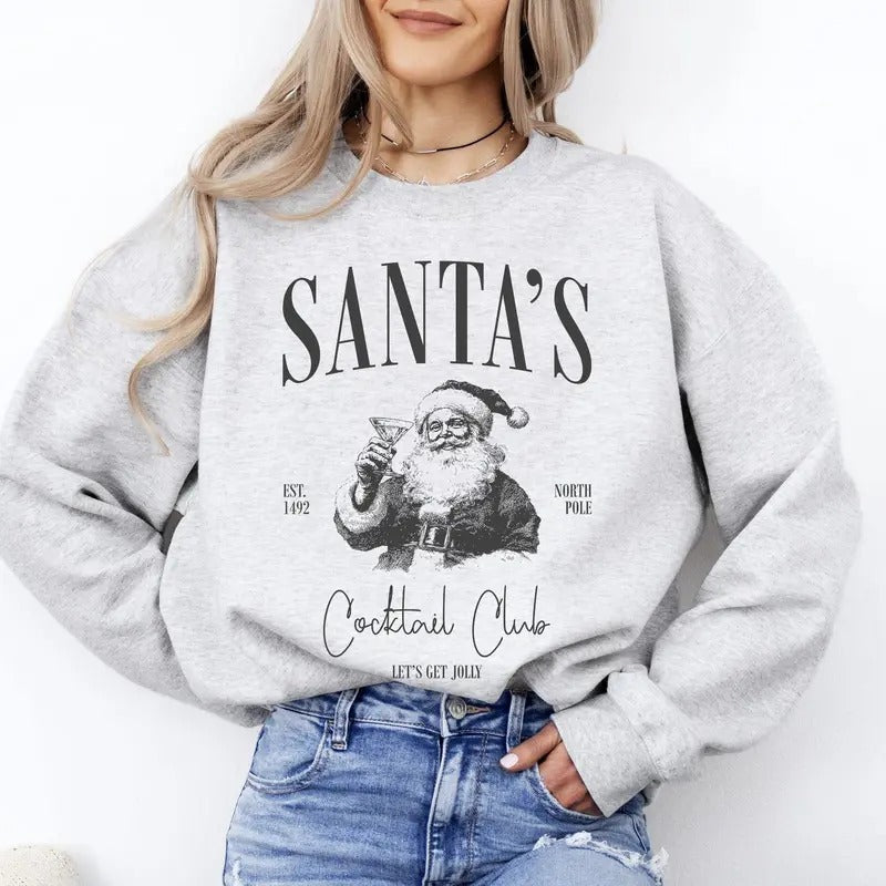 Santa's Cocktail Club, Merry Christmas, Bougie, Coquette Sweatshirt, Crewneck, Sweater, Xmas, Gift, Adorable T-Shirts, Hoodie