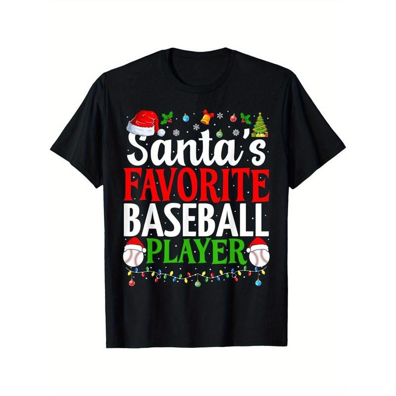 Santa's Favorite Baseball Player Funny Christmas Baseball Men's T-shirt personality print pattern, casual round neck...