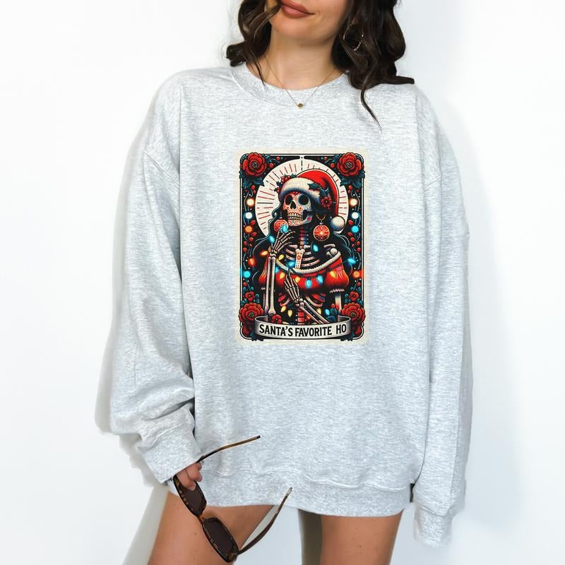 Santa's Favorite Hoe Crewneck Sweatshirt - Print is Sublimation, Christmas Crewneck, Gift Idea, Relaxed Fit, Casual...