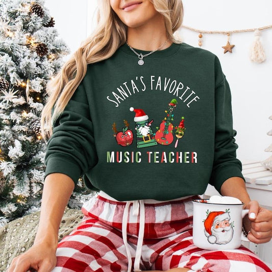 Santa's Favorite Music Teacher Shirt, Holly Jolly Music Teacher Christmas T-shirt, Music Lover Gift, Fa La Music...