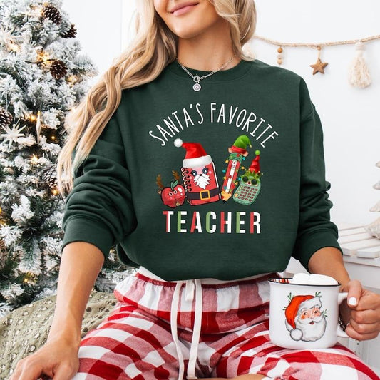Santa's Favorite Teacher Sweatshirt, Very Merry Teacher T-shirt, Holly Jolly Teacher Tee, Christmas Teacher Life Hoodie,...