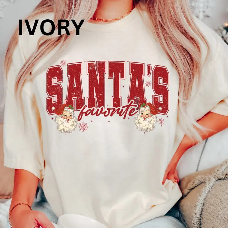 Santa's Favorite shirt Women's Oversized Christmas Shirt - Festive Printed Design