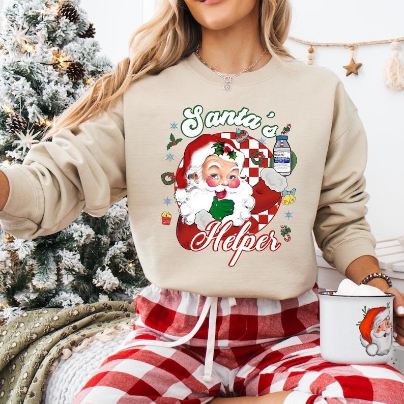 Santa's Helper Christmas Shirt, Nurse Christmas Sweatshirt, Funny Santa Nurse T-shirt, ICU ER Rn Nurse Tee, Very Merry...