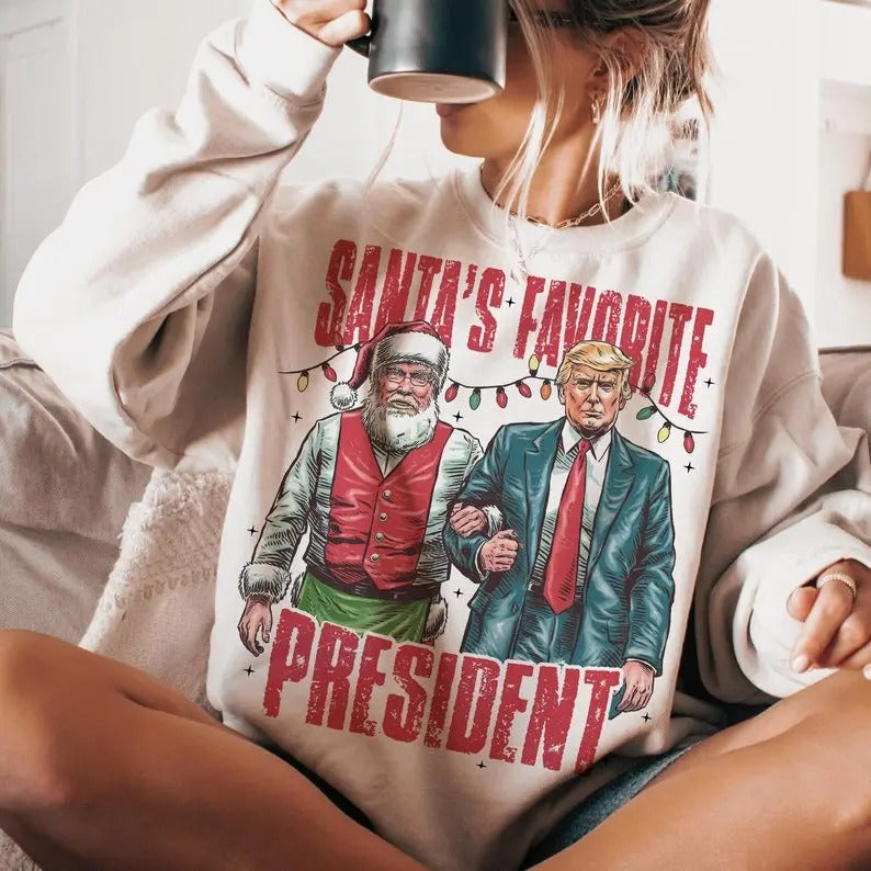 Santa's favorite president  Sweatshirt - Trump Christmas Sweatshirt Womenswear Fit T-Shirts, Hoodie | WearSparks.com