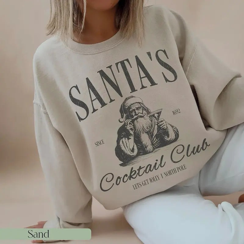 Santas Cocktail Club Christmas Sweatshirt, Funny Christmas Shirt, Espresso Martini Dirty Martini Christmas Crewneck,...
