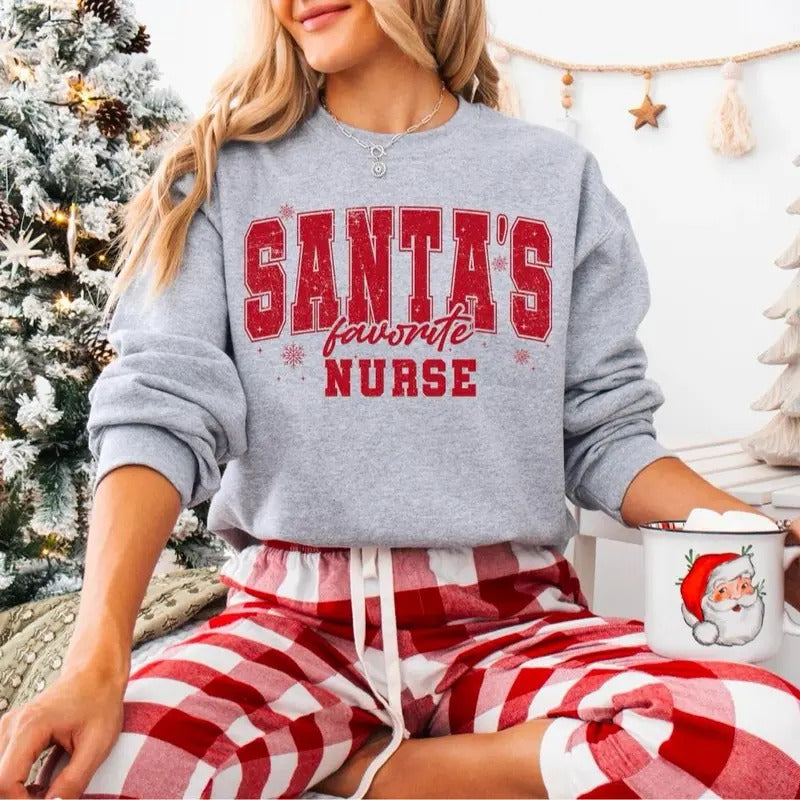 Santas's Favorite Nurse Sweatshirt, Christmas Nurse Shirt, Nursing Christmas Sweatshirt, Nurse Xmas Sweatshirt, Nurse...