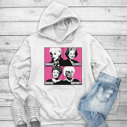 Savage Classy Boujee Ratchet Golden  Hoodie, Printed in the USA hoodie #funny #cute #girly T-Shirts, Sweatshirt