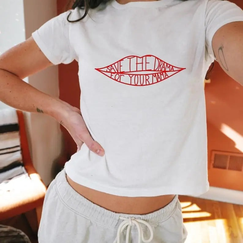 Save the Drama For Your Mama Baby Tee, Friends Series Rachel Green TShirt, TV Show Quote Tee, Funny 2000s Graphic Tee,...