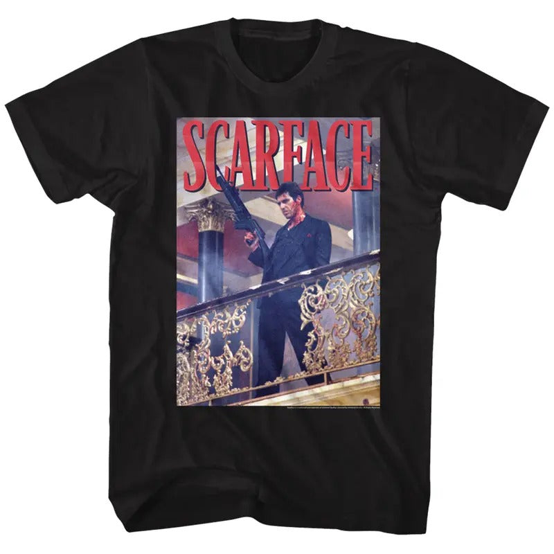 Scarface Railing Shot Black T-Shirt, Tony Montana Shirt, Scarface Tony Montana Shirt, Movie Shirt, Al Pacino Scarface...