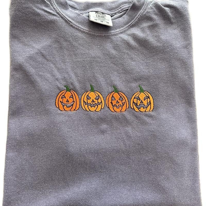 Scary Pumpkin Halloween Embroidered Comfort colors Tee shirt Cute Hoodie, Sweatshirt | WearSparks.com