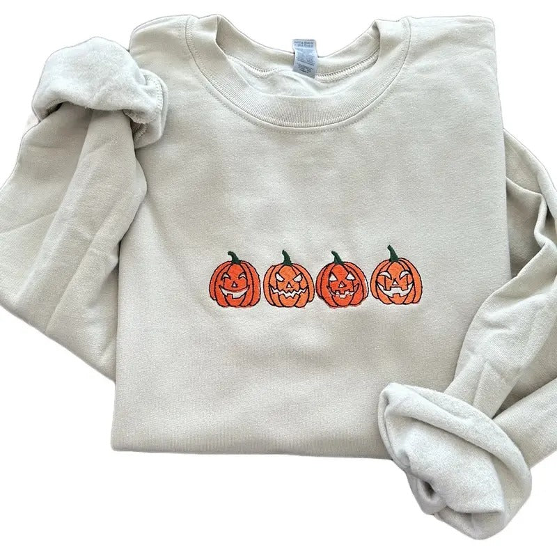 Scary Pumpkin Halloween Embroidered Crewneck Sweatshirt Comfort T-Shirts, Hoodie | WearSparks.com