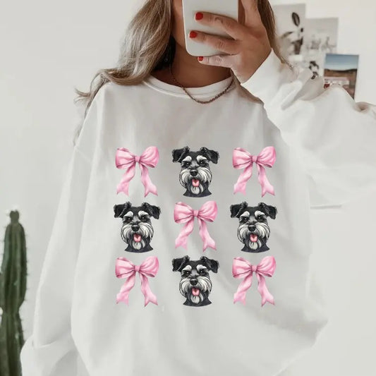 Schnauzer with Bows Sweatshirt ~ Sweatshirt Unisex Apparel Relaxed Fit Printed in the USA Clothing Womenswear Casual and...