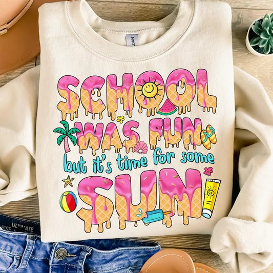 School Was Fun But It's Time for Some Sun Shirt for Women Teacher Summer Break Ice Cream Vibes Unisex Premium 100% Cotton...