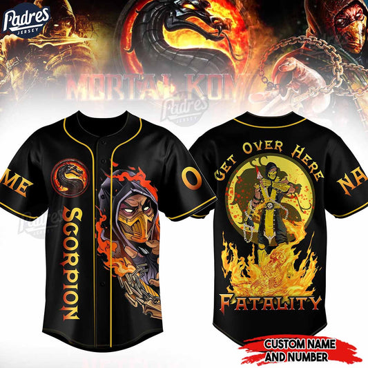 Scorpion Get Over Here Fatality Mortal Kombat Baseball Jersey - Padres Jersey Oasis: Elevate Your Baseball... (Image 1)