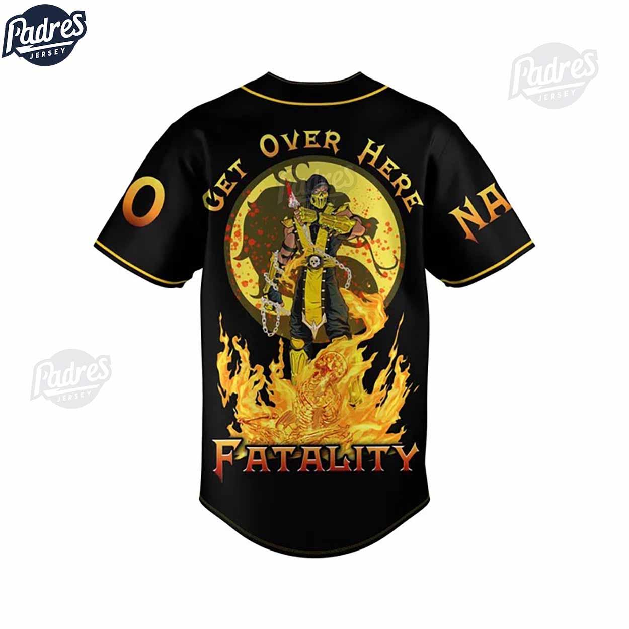 Scorpion Get Over Here Fatality Mortal Kombat Baseball Jersey - Padres Jersey Oasis: Elevate Your Baseball... (Image 3)