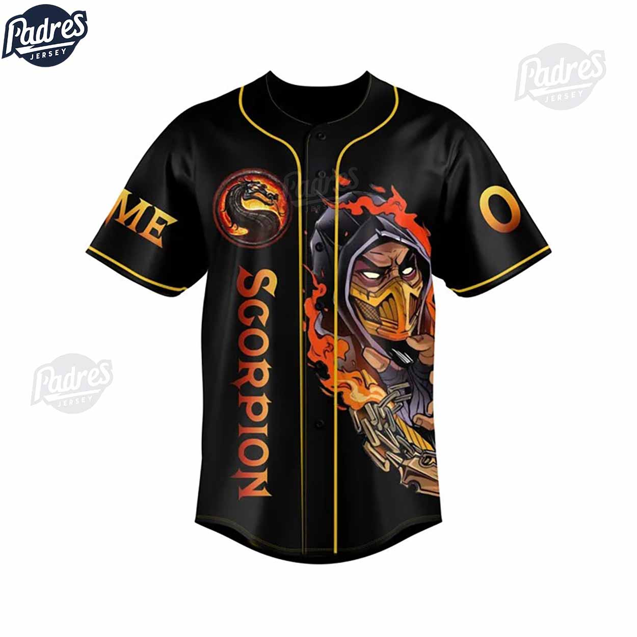 Scorpion Get Over Here Fatality Mortal Kombat Baseball Jersey - Padres Jersey Oasis: Elevate Your Baseball... (Image 4)