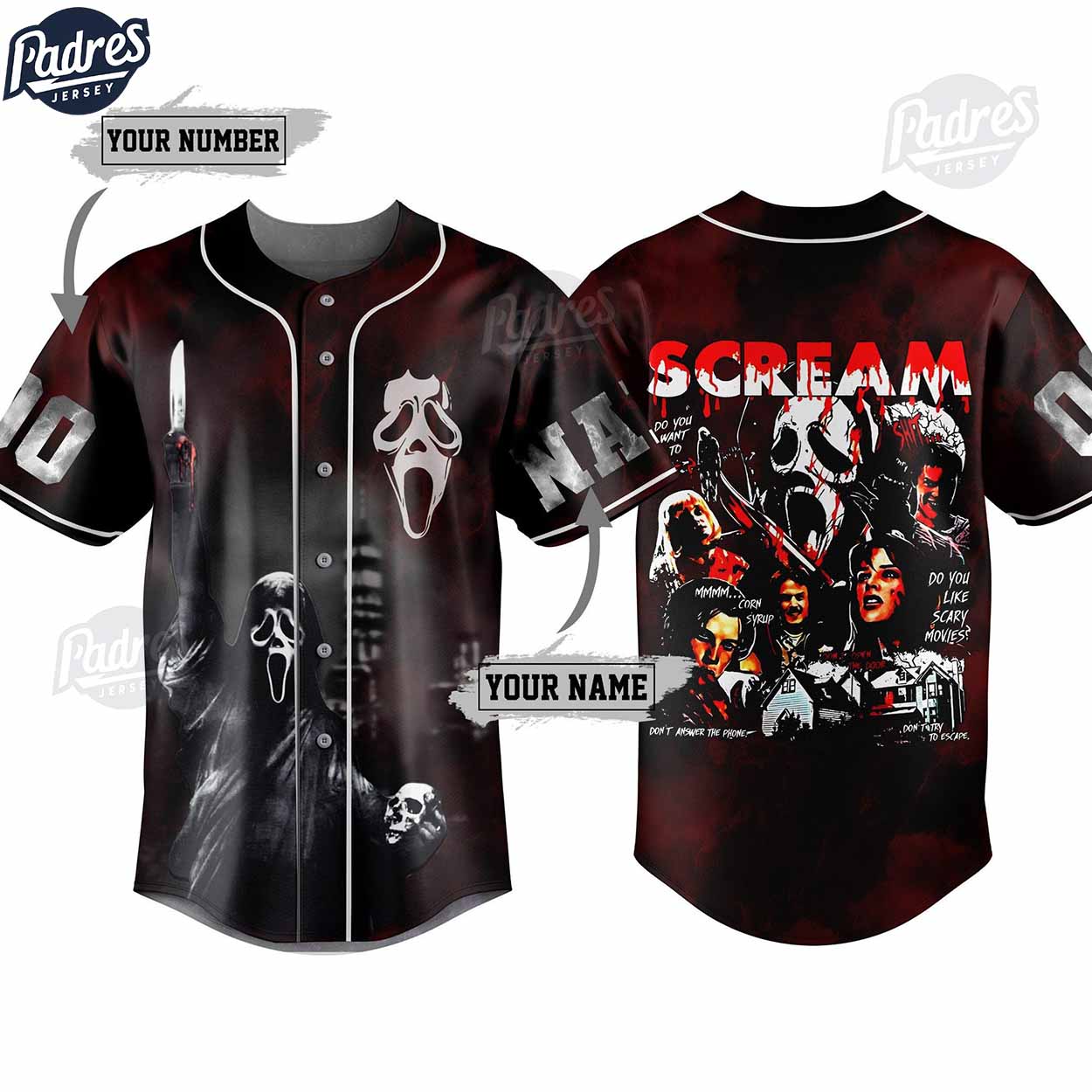 Scream Do You Like Scary Movie Custom Baseball Jersey - Padres Jersey Oasis: Elevate Your Baseball Style Game... (Image 1)
