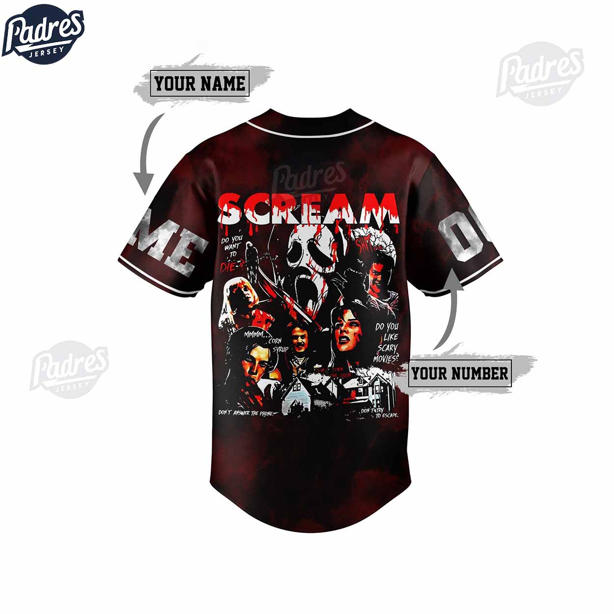 Scream Do You Like Scary Movie Custom Baseball Jersey - Padres Jersey Oasis: Elevate Your Baseball Style Game... (Image 2)