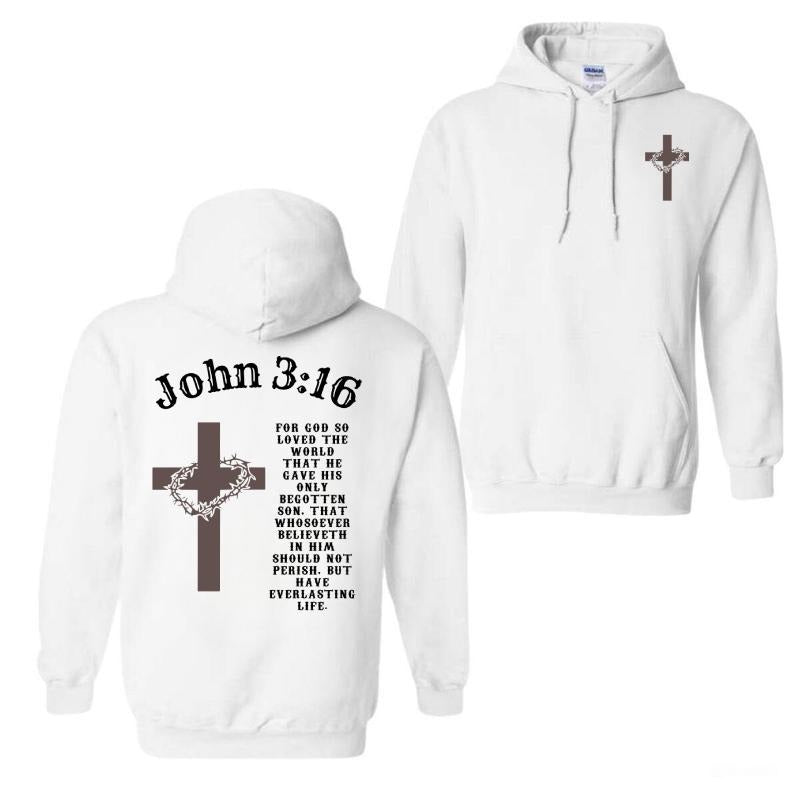Scripture Power John 3:16 Christian Hoodie, Jesus Hoodie, Bold Cross Graphic, Full Verse Print, Viral Faith Tee for...