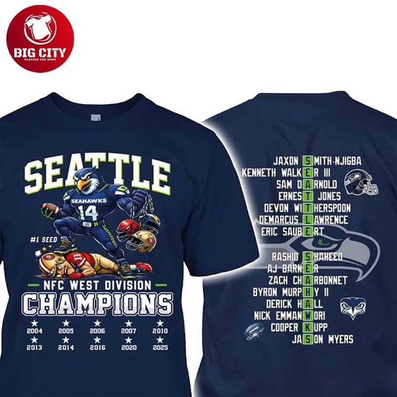 Seahawks 1 Seed NFC West Division Champions 2025 Two Sided Shirt