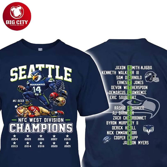 Seahawks 1 Seed NFC West Division Champions 2025 Two Sided Shirt