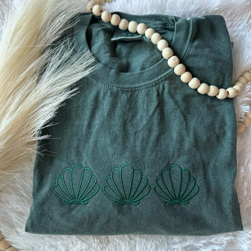 Seashell Embroidered Shirt, Embroidered Tshirt, Summer Tshirt, Embroidered Summer Tshirt Hoodie, Sweatshirt | WearSparks.com