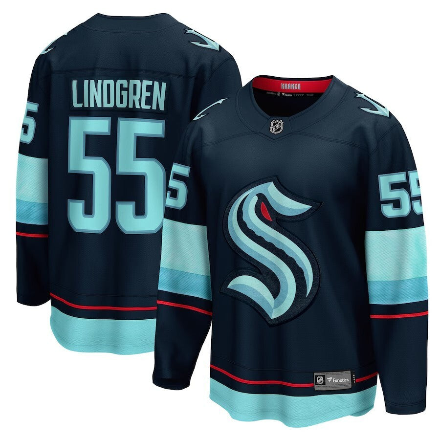 Seattle Kraken #55 Ryan Lindgren Home Breakaway Jersey - Deep Sea Blue