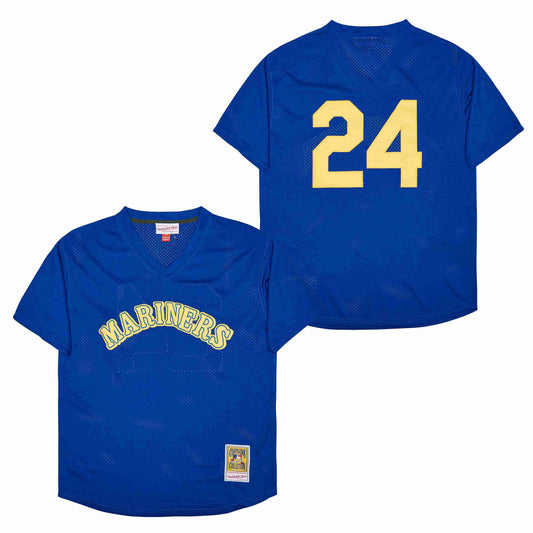 Seattle Mariners #24 Ken Griffey Jr. Mariners 24 Blue Pullover BP Edition Retro