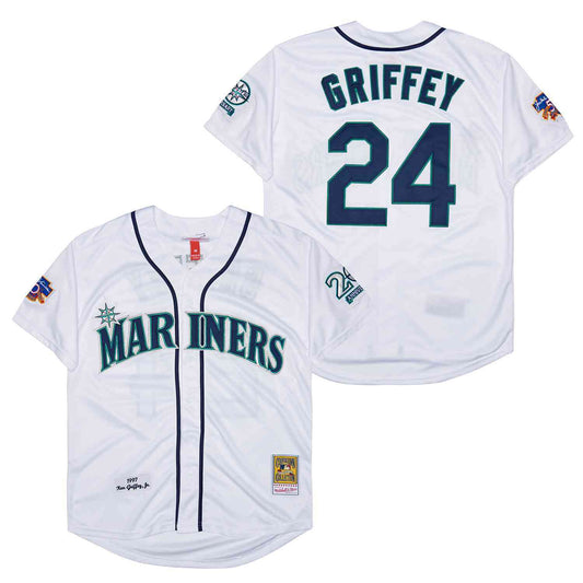 Seattle Mariners #24 Ken Griffey Jr. Mariners 24 White 1997 Retro