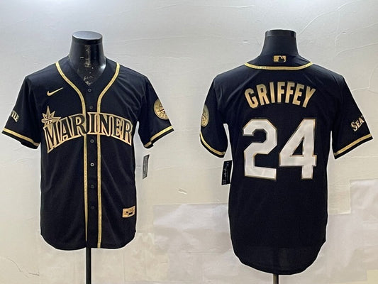 Seattle Mariners #24 Ken Griffey Jr. Mariners Gold Text